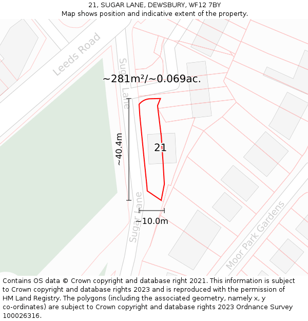 21, SUGAR LANE, DEWSBURY, WF12 7BY: Plot and title map