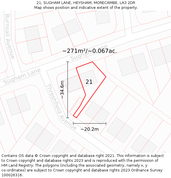 21, SUGHAM LANE, HEYSHAM, MORECAMBE, LA3 2DR: Plot and title map