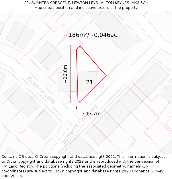 21, SUMATRA CRESCENT, NEWTON LEYS, MILTON KEYNES, MK3 5GH: Plot and title map