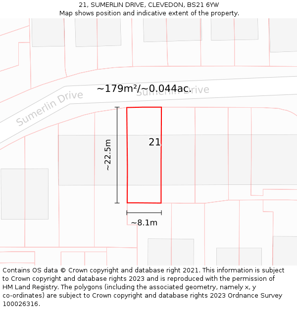 21, SUMERLIN DRIVE, CLEVEDON, BS21 6YW: Plot and title map