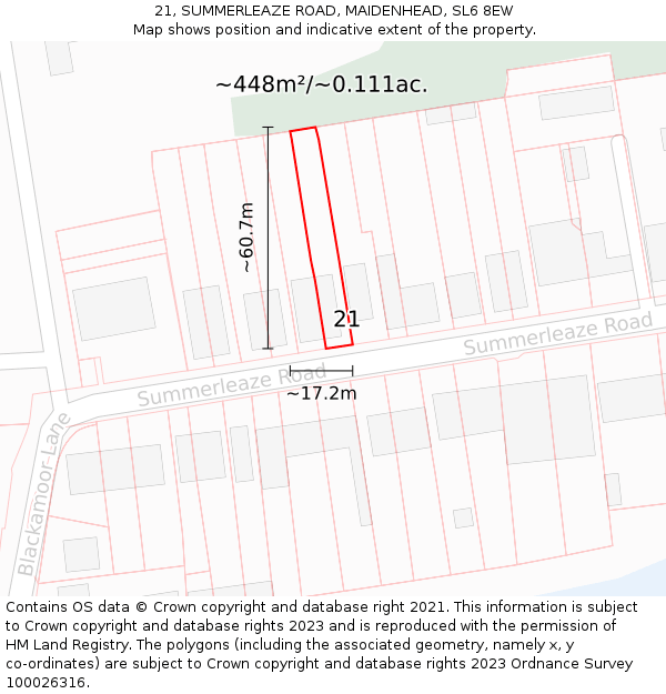 21, SUMMERLEAZE ROAD, MAIDENHEAD, SL6 8EW: Plot and title map