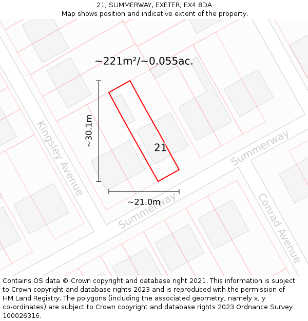 21, SUMMERWAY, EXETER, EX4 8DA: Plot and title map