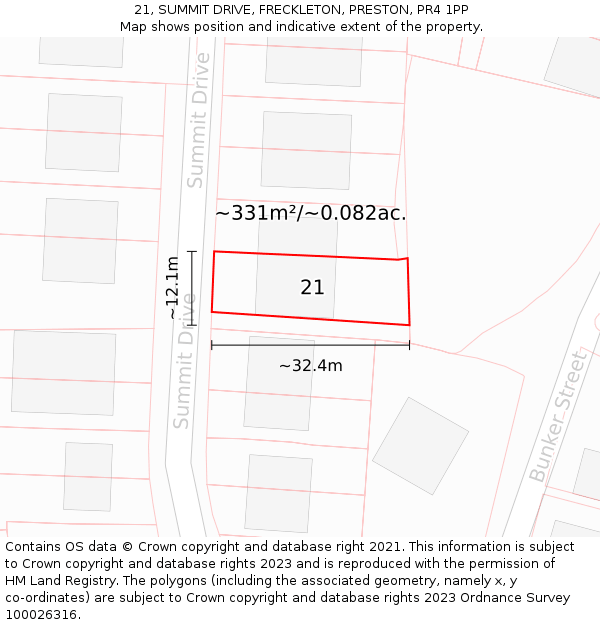 21, SUMMIT DRIVE, FRECKLETON, PRESTON, PR4 1PP: Plot and title map