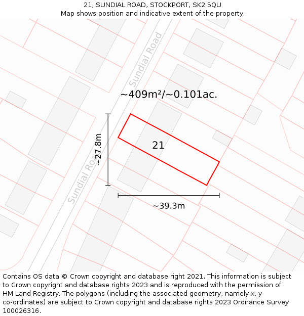 21, SUNDIAL ROAD, STOCKPORT, SK2 5QU: Plot and title map