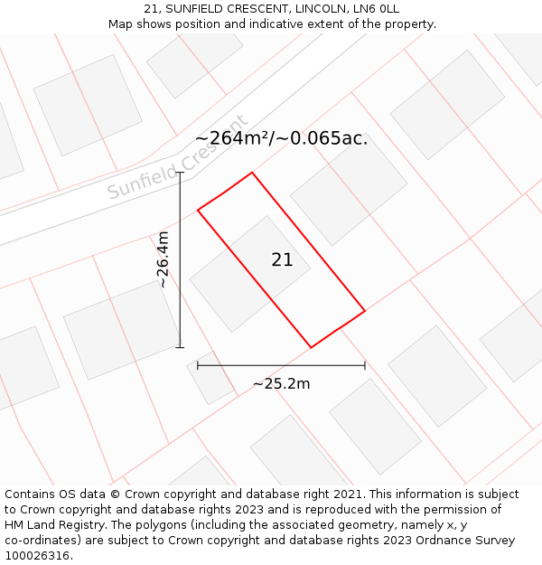 21, SUNFIELD CRESCENT, LINCOLN, LN6 0LL: Plot and title map