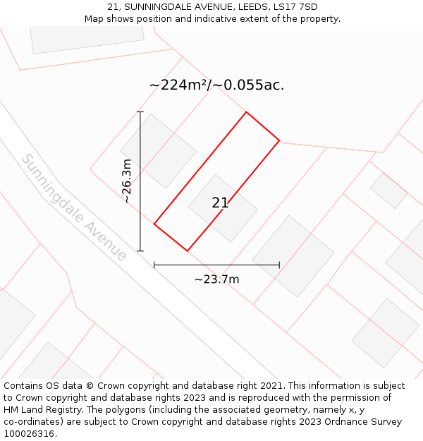 21, SUNNINGDALE AVENUE, LEEDS, LS17 7SD: Plot and title map