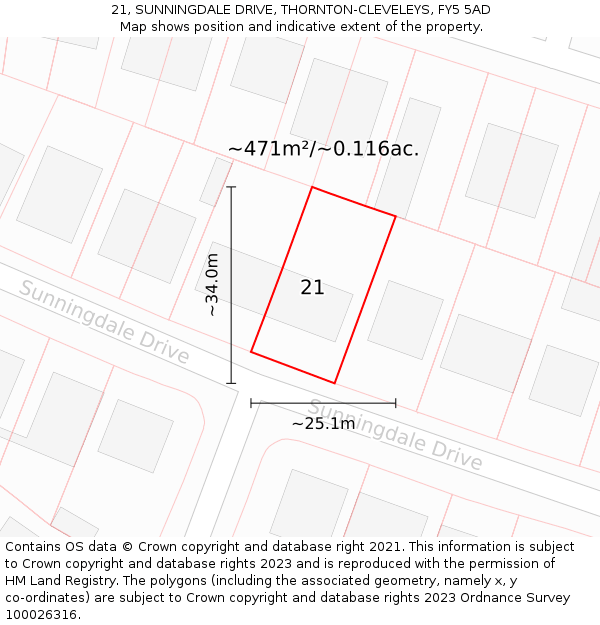 21, SUNNINGDALE DRIVE, THORNTON-CLEVELEYS, FY5 5AD: Plot and title map