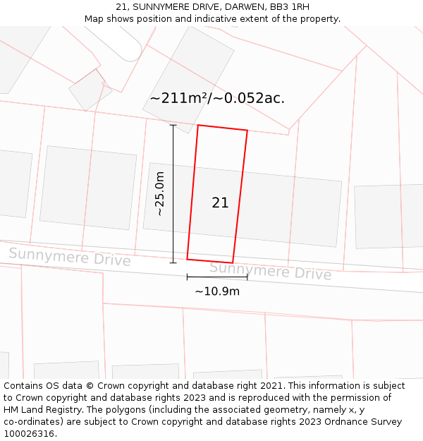 21, SUNNYMERE DRIVE, DARWEN, BB3 1RH: Plot and title map