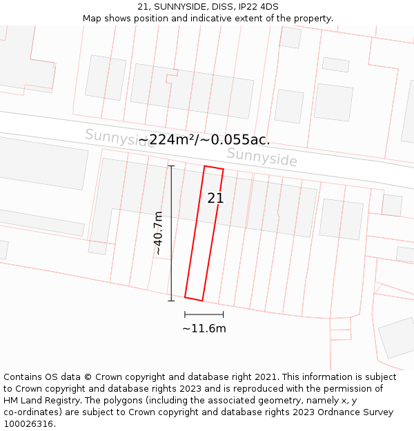 21, SUNNYSIDE, DISS, IP22 4DS: Plot and title map
