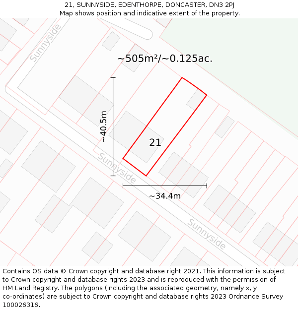 21, SUNNYSIDE, EDENTHORPE, DONCASTER, DN3 2PJ: Plot and title map