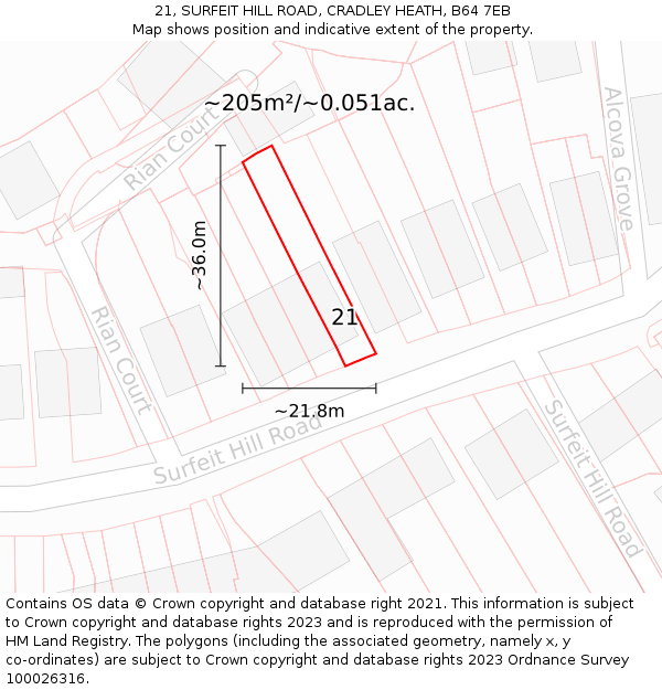 21, SURFEIT HILL ROAD, CRADLEY HEATH, B64 7EB: Plot and title map