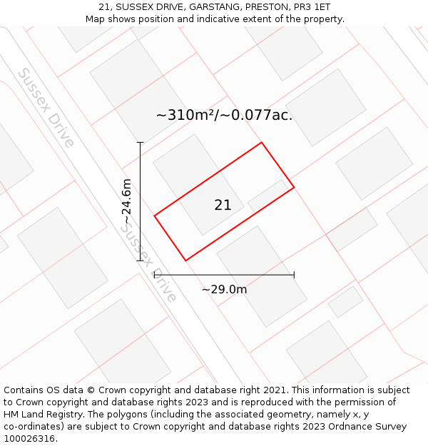 21, SUSSEX DRIVE, GARSTANG, PRESTON, PR3 1ET: Plot and title map