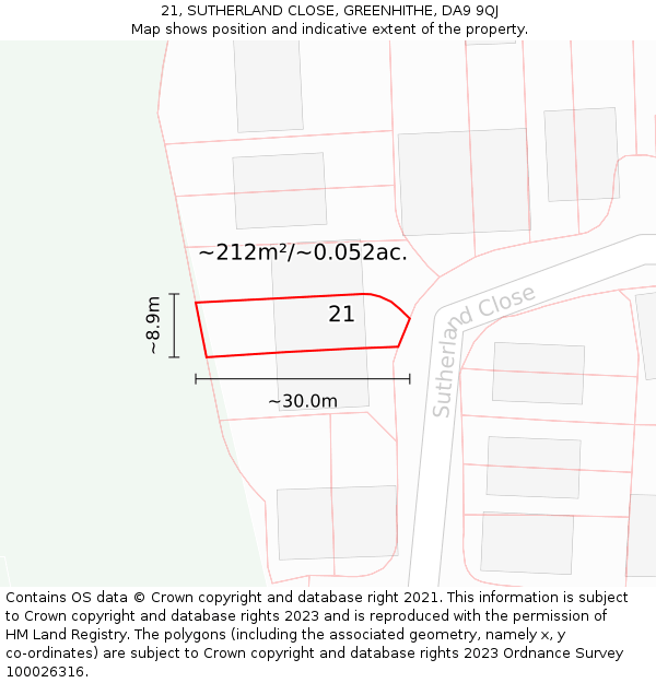 21, SUTHERLAND CLOSE, GREENHITHE, DA9 9QJ: Plot and title map