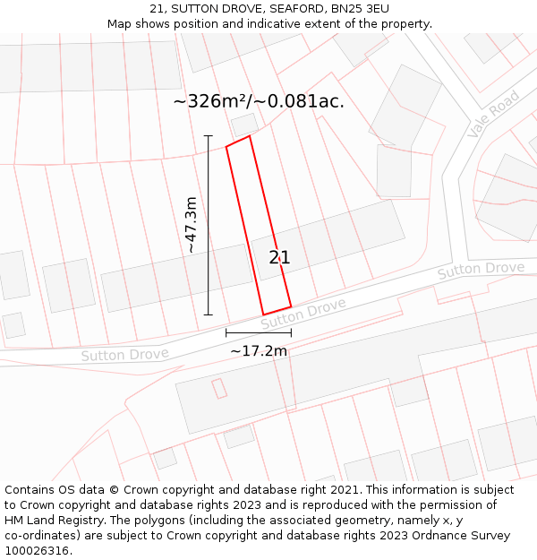 21, SUTTON DROVE, SEAFORD, BN25 3EU: Plot and title map