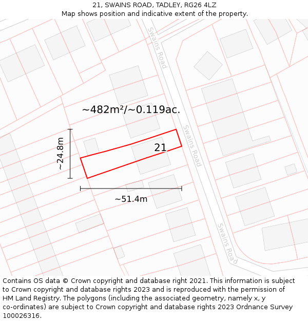 21, SWAINS ROAD, TADLEY, RG26 4LZ: Plot and title map