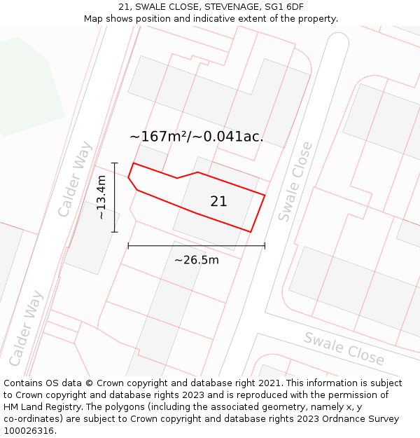 21, SWALE CLOSE, STEVENAGE, SG1 6DF: Plot and title map