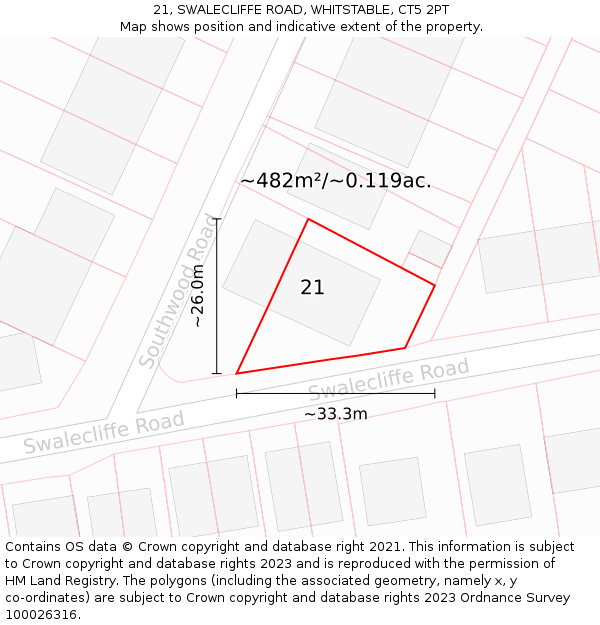 21, SWALECLIFFE ROAD, WHITSTABLE, CT5 2PT: Plot and title map