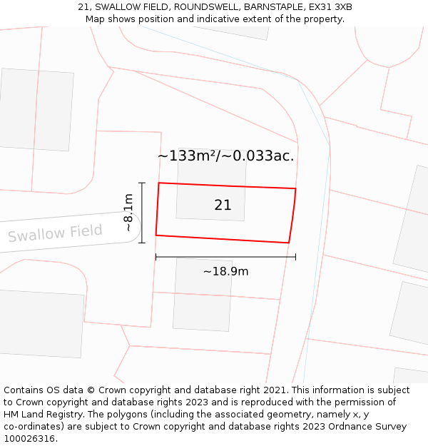 21, SWALLOW FIELD, ROUNDSWELL, BARNSTAPLE, EX31 3XB: Plot and title map
