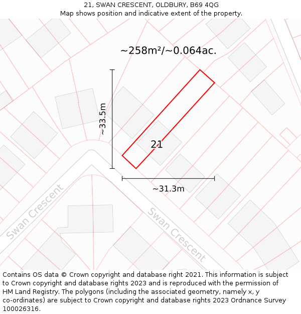 21, SWAN CRESCENT, OLDBURY, B69 4QG: Plot and title map