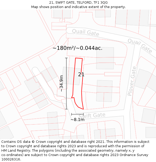 21, SWIFT GATE, TELFORD, TF1 3QG: Plot and title map