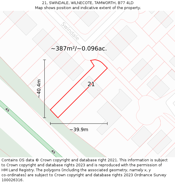 21, SWINDALE, WILNECOTE, TAMWORTH, B77 4LD: Plot and title map