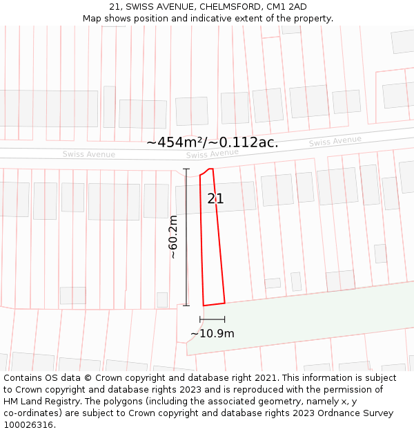 21, SWISS AVENUE, CHELMSFORD, CM1 2AD: Plot and title map