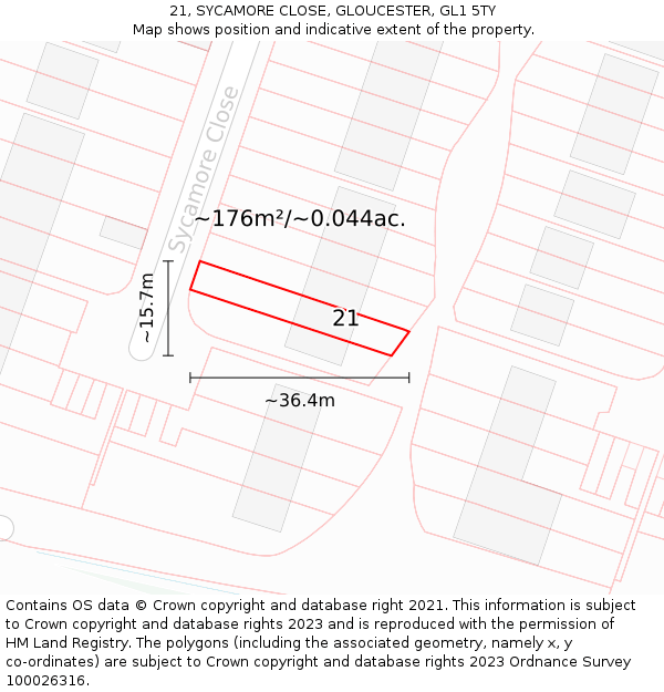 21, SYCAMORE CLOSE, GLOUCESTER, GL1 5TY: Plot and title map
