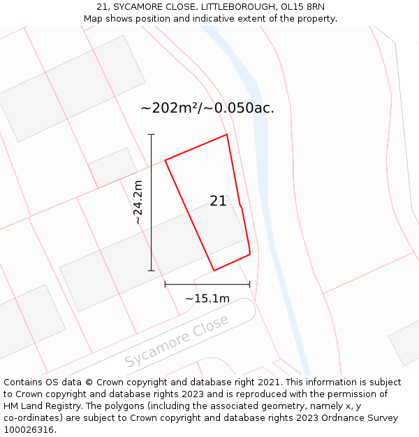 21, SYCAMORE CLOSE, LITTLEBOROUGH, OL15 8RN: Plot and title map