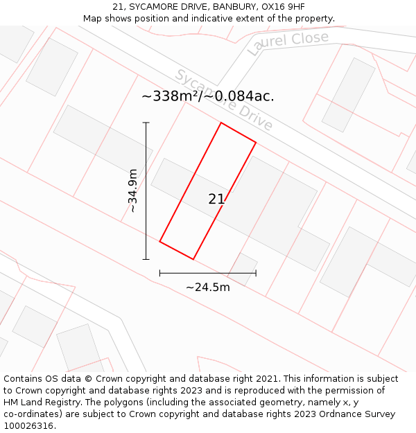 21, SYCAMORE DRIVE, BANBURY, OX16 9HF: Plot and title map