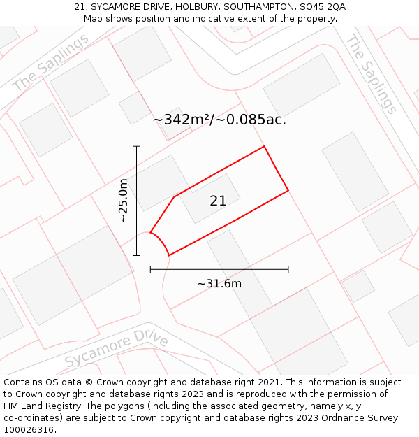 21, SYCAMORE DRIVE, HOLBURY, SOUTHAMPTON, SO45 2QA: Plot and title map