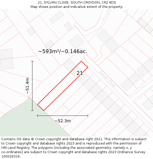 21, SYLVAN CLOSE, SOUTH CROYDON, CR2 8DS: Plot and title map