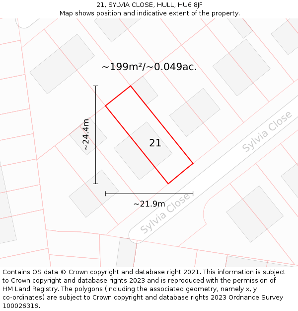 21, SYLVIA CLOSE, HULL, HU6 8JF: Plot and title map