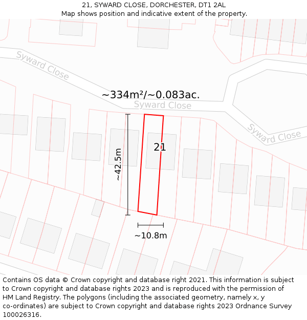 21, SYWARD CLOSE, DORCHESTER, DT1 2AL: Plot and title map