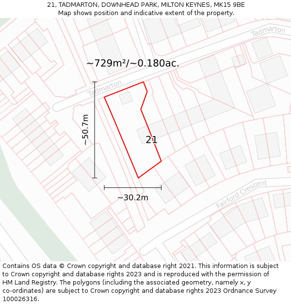 21, TADMARTON, DOWNHEAD PARK, MILTON KEYNES, MK15 9BE: Plot and title map