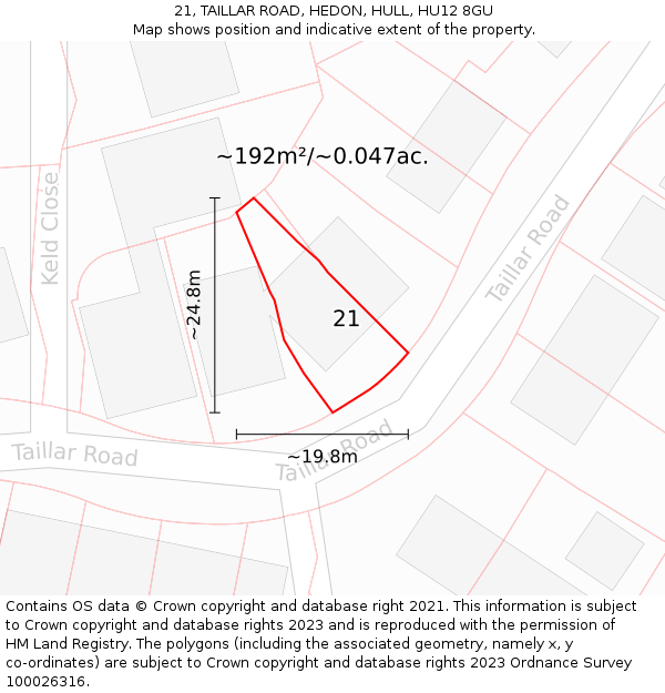 21, TAILLAR ROAD, HEDON, HULL, HU12 8GU: Plot and title map