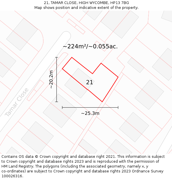 21, TAMAR CLOSE, HIGH WYCOMBE, HP13 7BG: Plot and title map