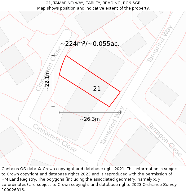 21, TAMARIND WAY, EARLEY, READING, RG6 5GR: Plot and title map