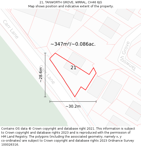 21, TANWORTH GROVE, WIRRAL, CH46 6JG: Plot and title map