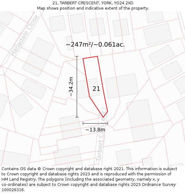 21, TARBERT CRESCENT, YORK, YO24 2XD: Plot and title map