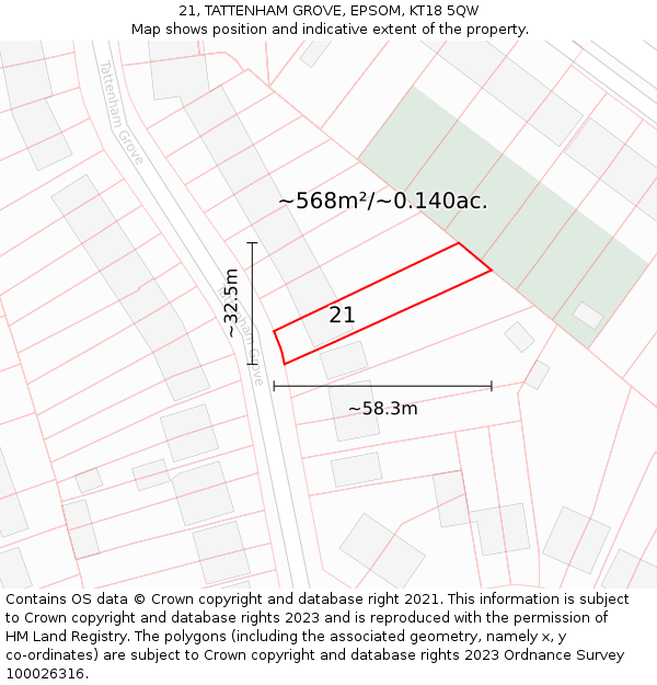 21, TATTENHAM GROVE, EPSOM, KT18 5QW: Plot and title map