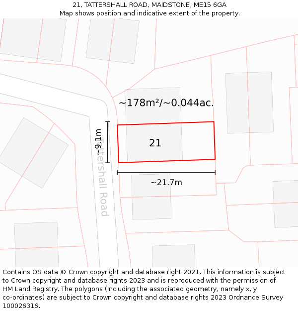 21, TATTERSHALL ROAD, MAIDSTONE, ME15 6GA: Plot and title map
