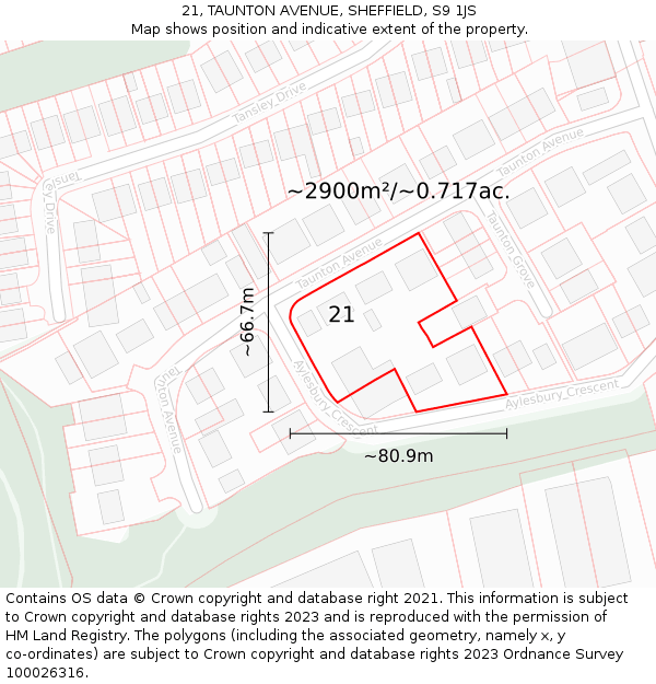 21, TAUNTON AVENUE, SHEFFIELD, S9 1JS: Plot and title map