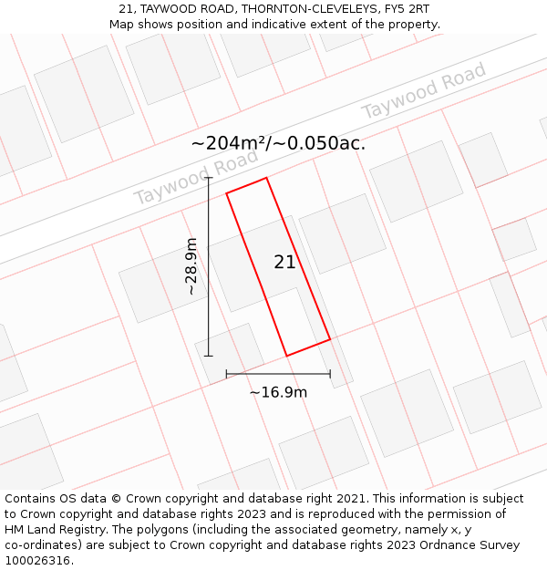 21, TAYWOOD ROAD, THORNTON-CLEVELEYS, FY5 2RT: Plot and title map