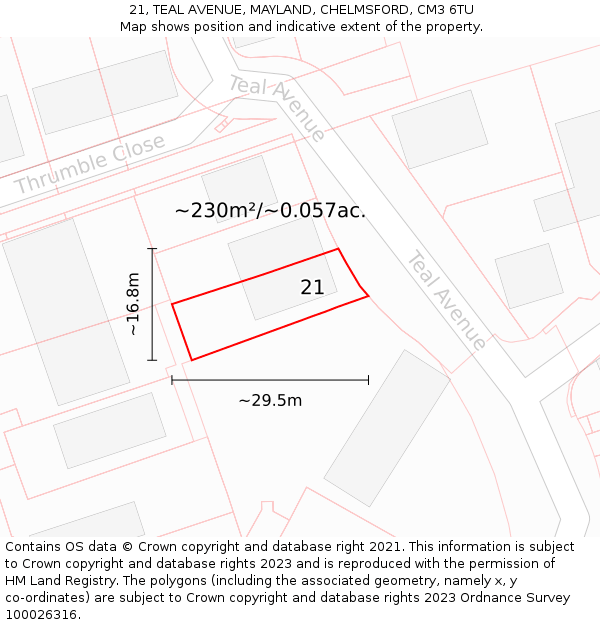 21, TEAL AVENUE, MAYLAND, CHELMSFORD, CM3 6TU: Plot and title map