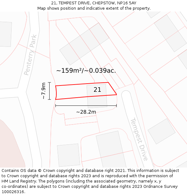 21, TEMPEST DRIVE, CHEPSTOW, NP16 5AY: Plot and title map