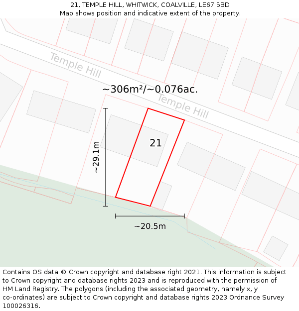 21, TEMPLE HILL, WHITWICK, COALVILLE, LE67 5BD: Plot and title map
