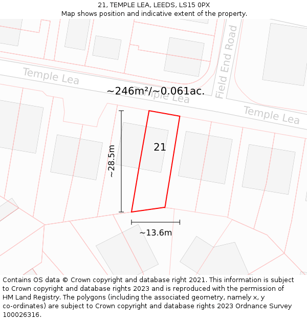 21, TEMPLE LEA, LEEDS, LS15 0PX: Plot and title map