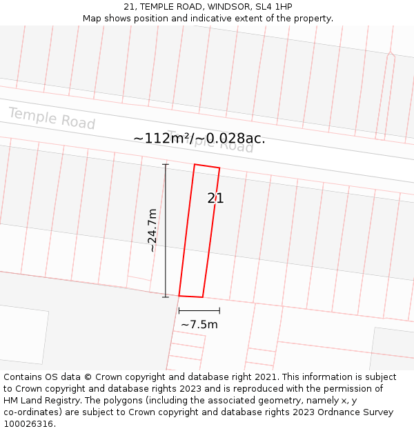 21, TEMPLE ROAD, WINDSOR, SL4 1HP: Plot and title map