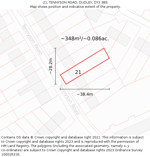 21, TENNYSON ROAD, DUDLEY, DY3 3BS: Plot and title map