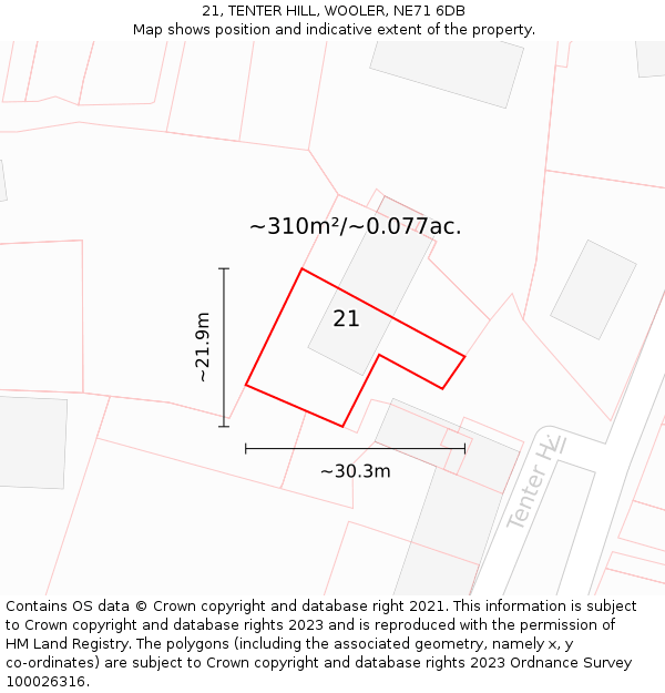 21, TENTER HILL, WOOLER, NE71 6DB: Plot and title map